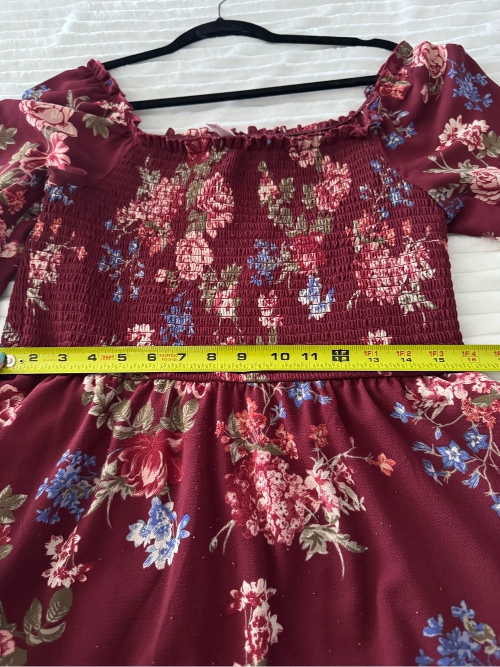 Women’s Long Sleeve Burgundy Floral Autumn Dress - Picture 4 of 8